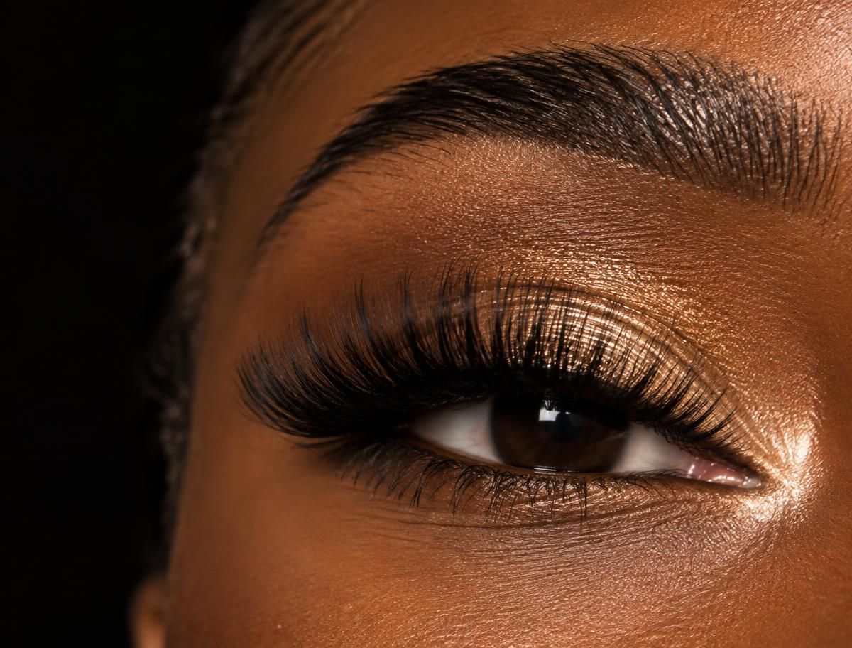 Volume lash extensions and tinted brow
