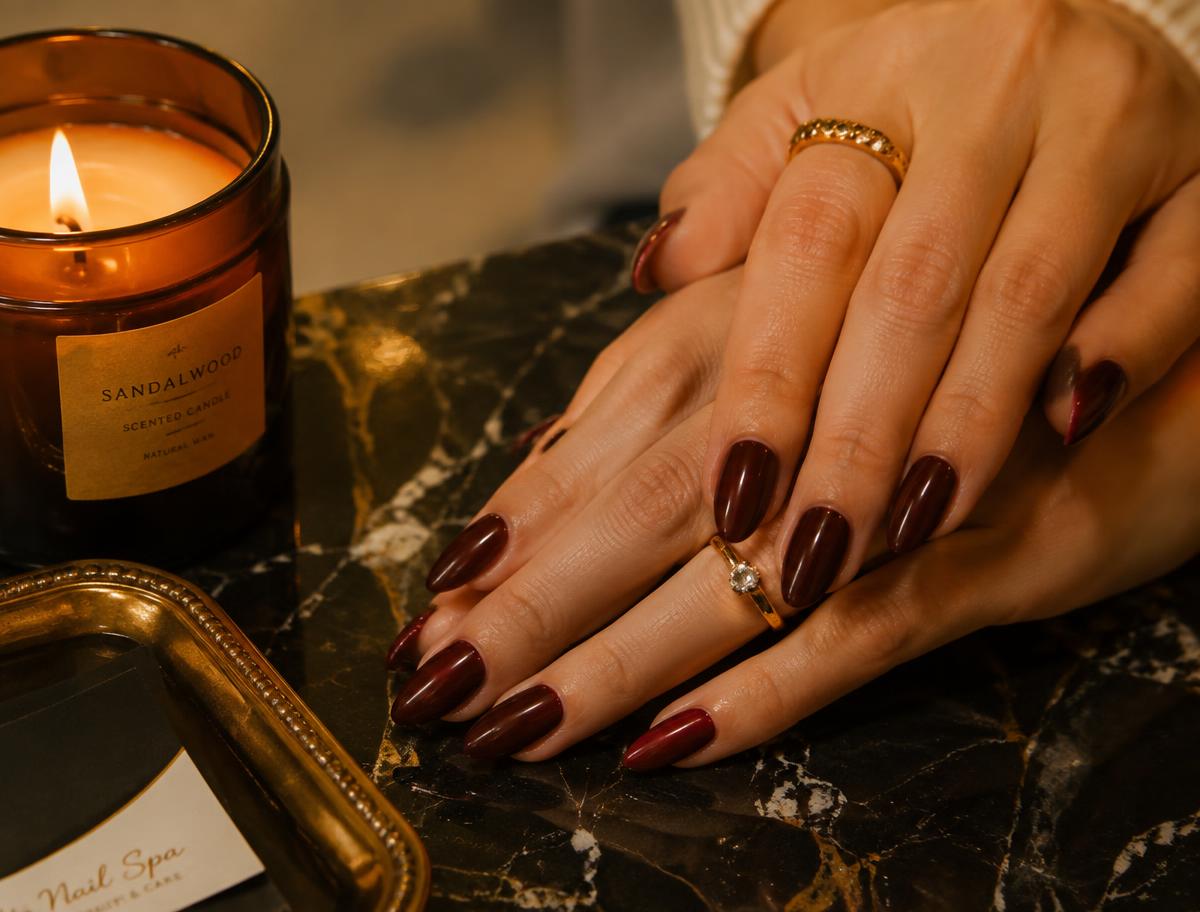 Gel manicure in burgundy